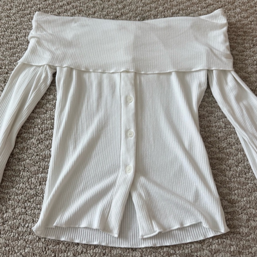 Princess Polly White Ribbed Off-Shoulder Top - Picture 6 of 11